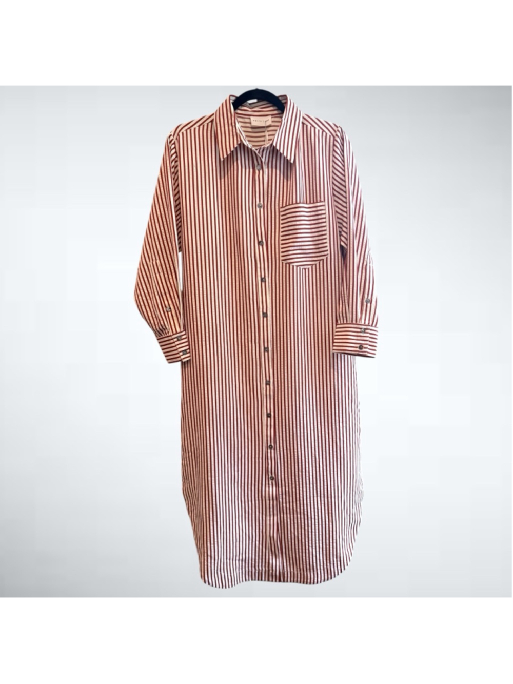 Entro Textured Stripe Button Down Shirt Dress in Rust Size S - Picture 3 of 8